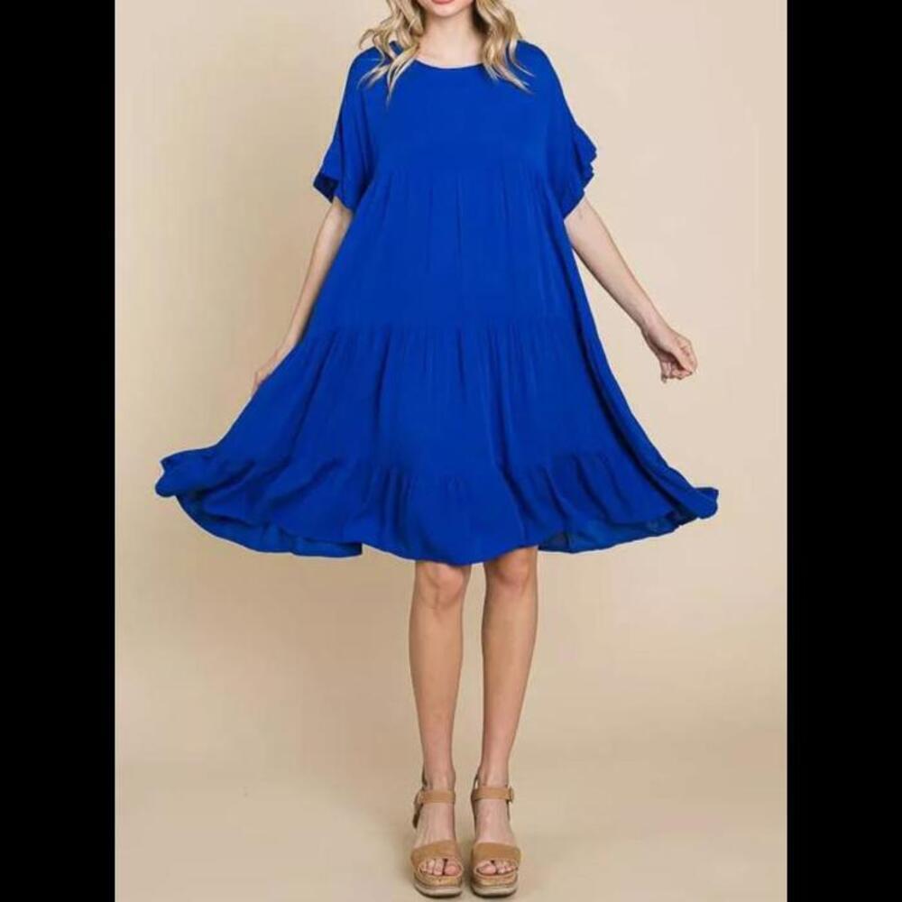 NWT Boutique Culture Code blue tiered kmee length dress